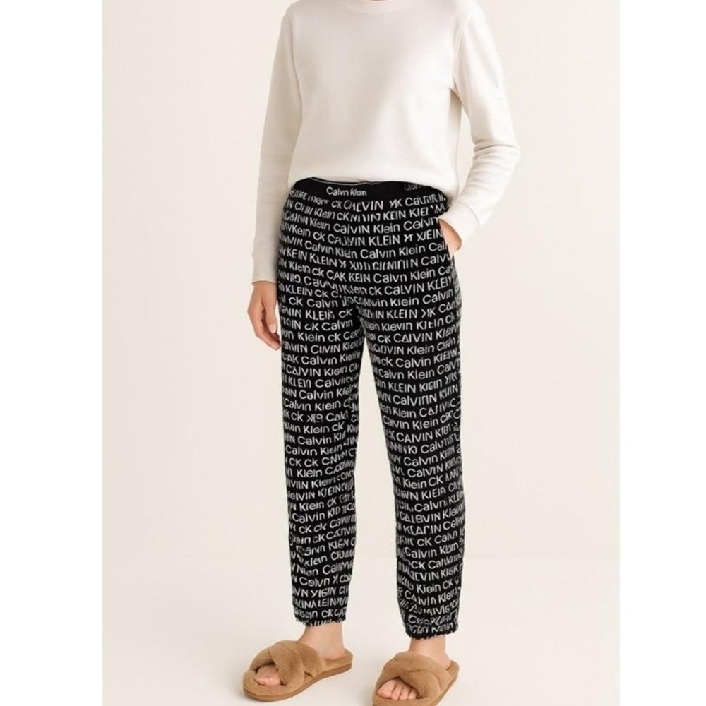 Calvin Klein Pants Unisex XL Black White Logo Print Lounge Casual Soft‎ Pajama